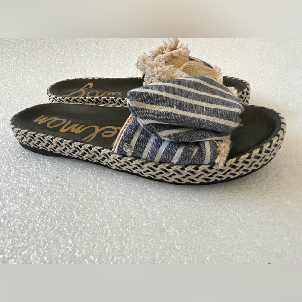 Sam Edelman Women’s Slip on Sandals Bow Tie Blue/Beige  Sz 6